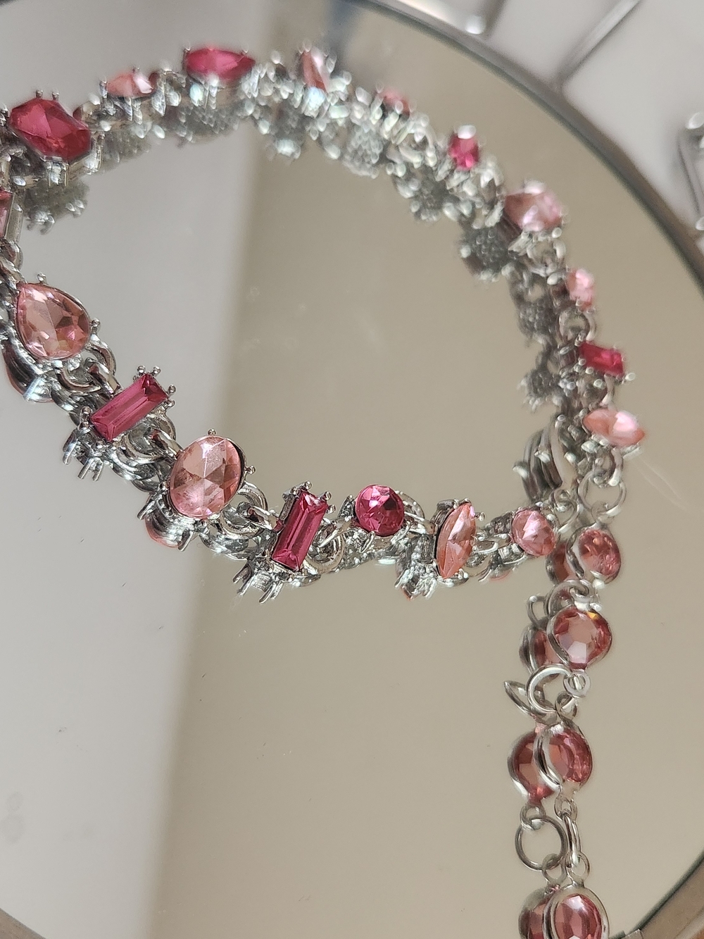 Silver-Tone Pink Crystal Bracelet Made With Austrian Crystals Rhodium Plating